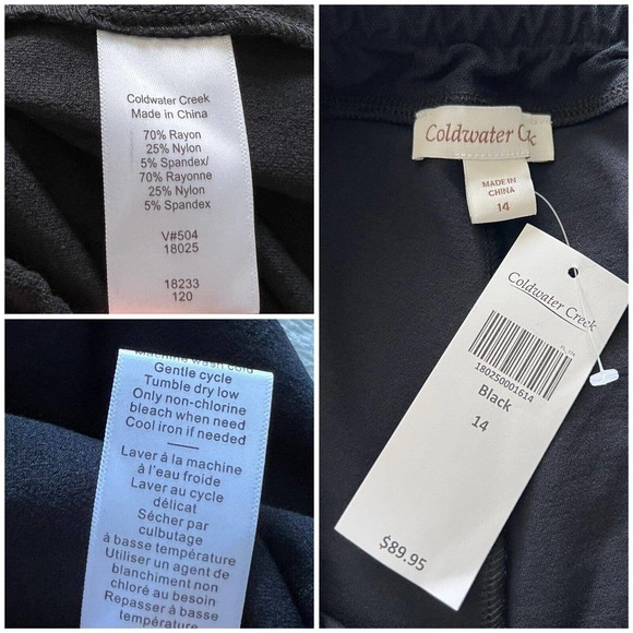 NWT $89 Coldwater Creek Sz 14 Black Pull On Casual Rayon Stretch Slim Leg Pants - Picture 12 of 12